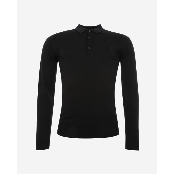 LFC John Smedley Mens Black Long Sleeve Knitted Polo