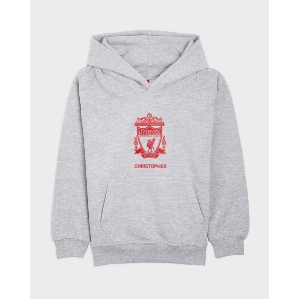 LFC Junior Red Crest Personalised Grey Hoody