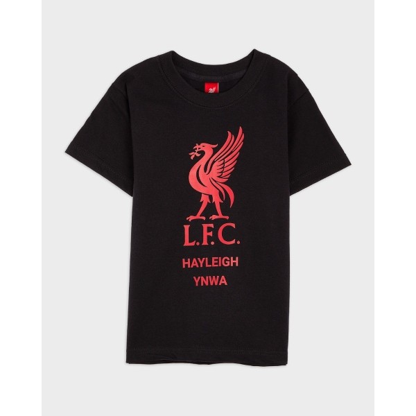 LFC Junior Red Liverbird Personalised Black Tee