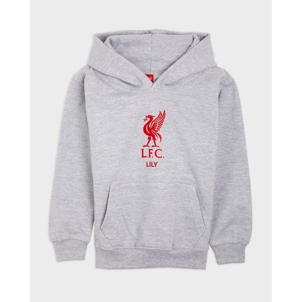 LFC Junior Red Liverbird Personalised Grey Hoody