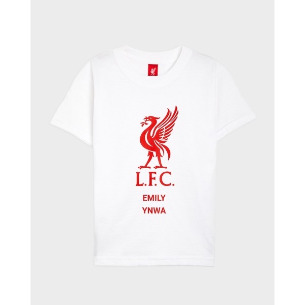 LFC Junior Red Liverbird Personalised White Tee