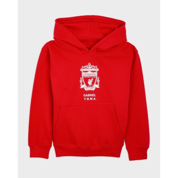 LFC Junior White Crest Personalised Red Hoody