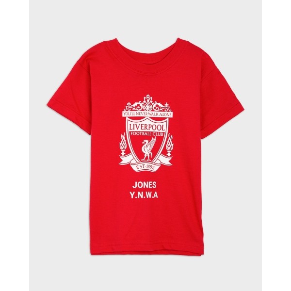 LFC Junior White Crest Personalised Red Tee