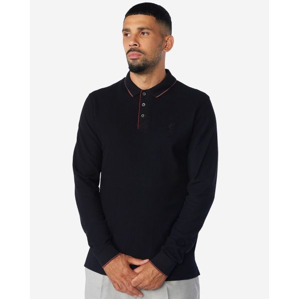 LFC Mens Black Firma Long Sleeve Tipping Polo