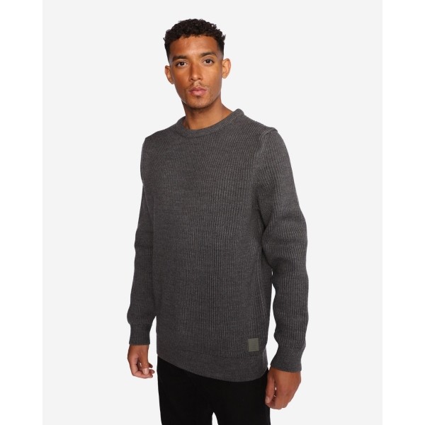 LFC Mens Crew Neck Charcoal Ruby Ribbed Knit Jumper