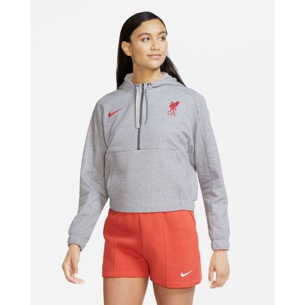 LFC Nike Womens Dark Grey Cropped 1/2 Zip Hoodie