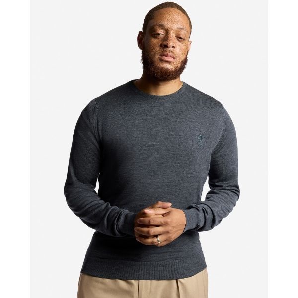 LFC X John Smedley Mens Crew Neck Pullover Jumper Charcoal