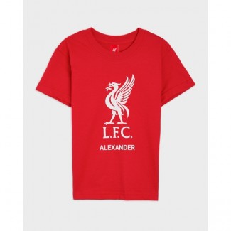 LFC Junior White Liverbird Personalised Red Tee