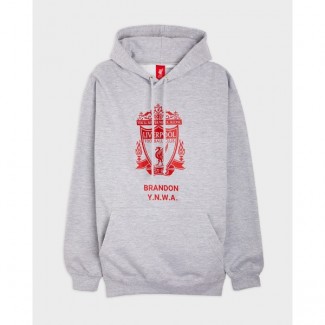 LFC Red Crest Personalised Grey Hoody